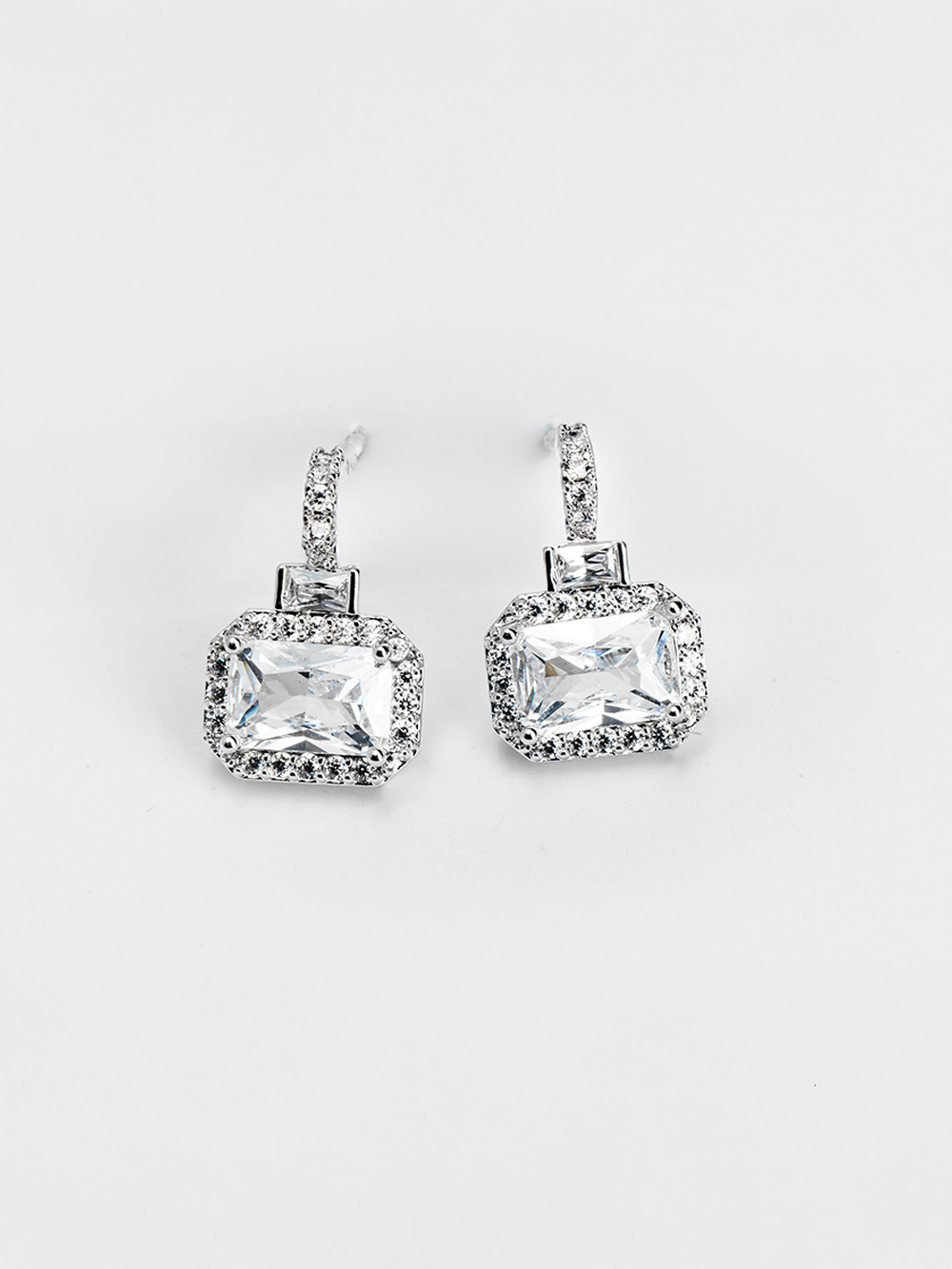 Emerald Cut Sparkle Silver Studs