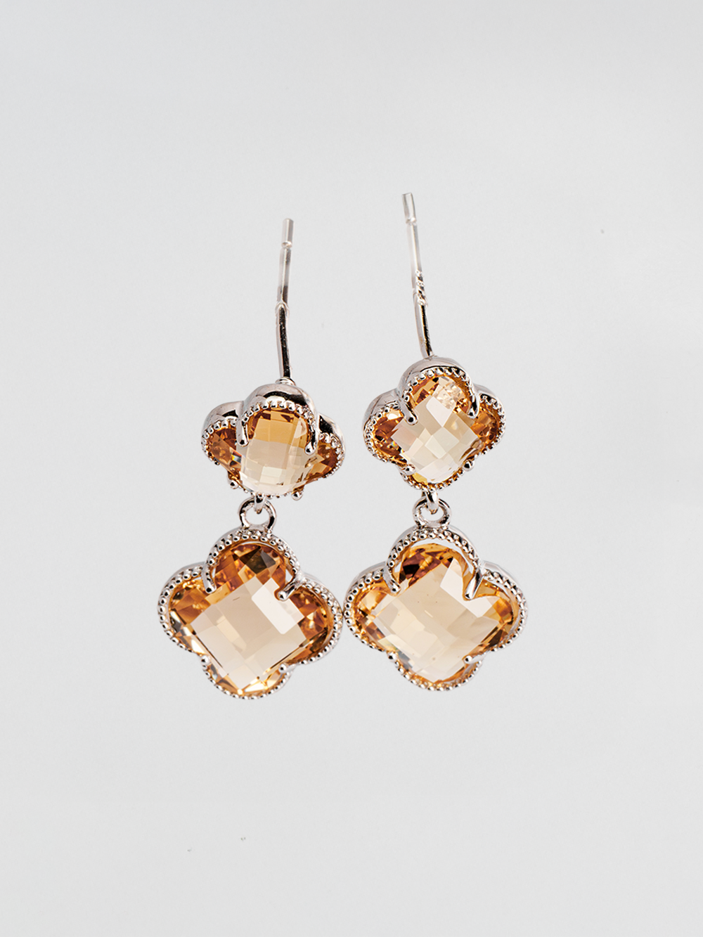 Champagne Clover Drop Sterling Silver Studs