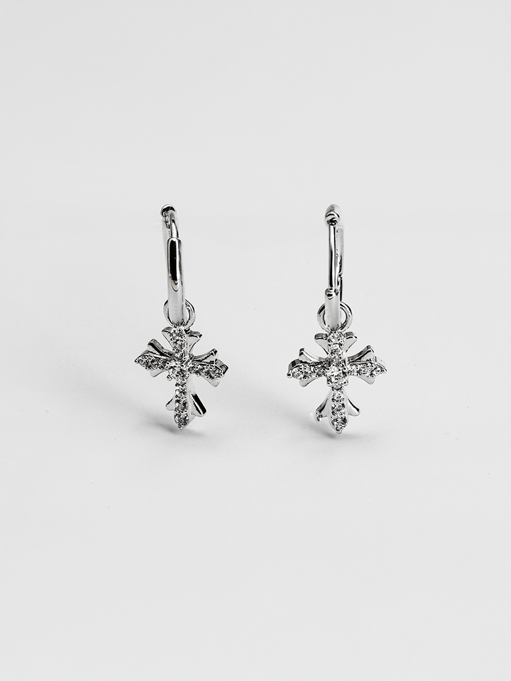 Crystal Cross Charm Sterling Silver Hook Earrings