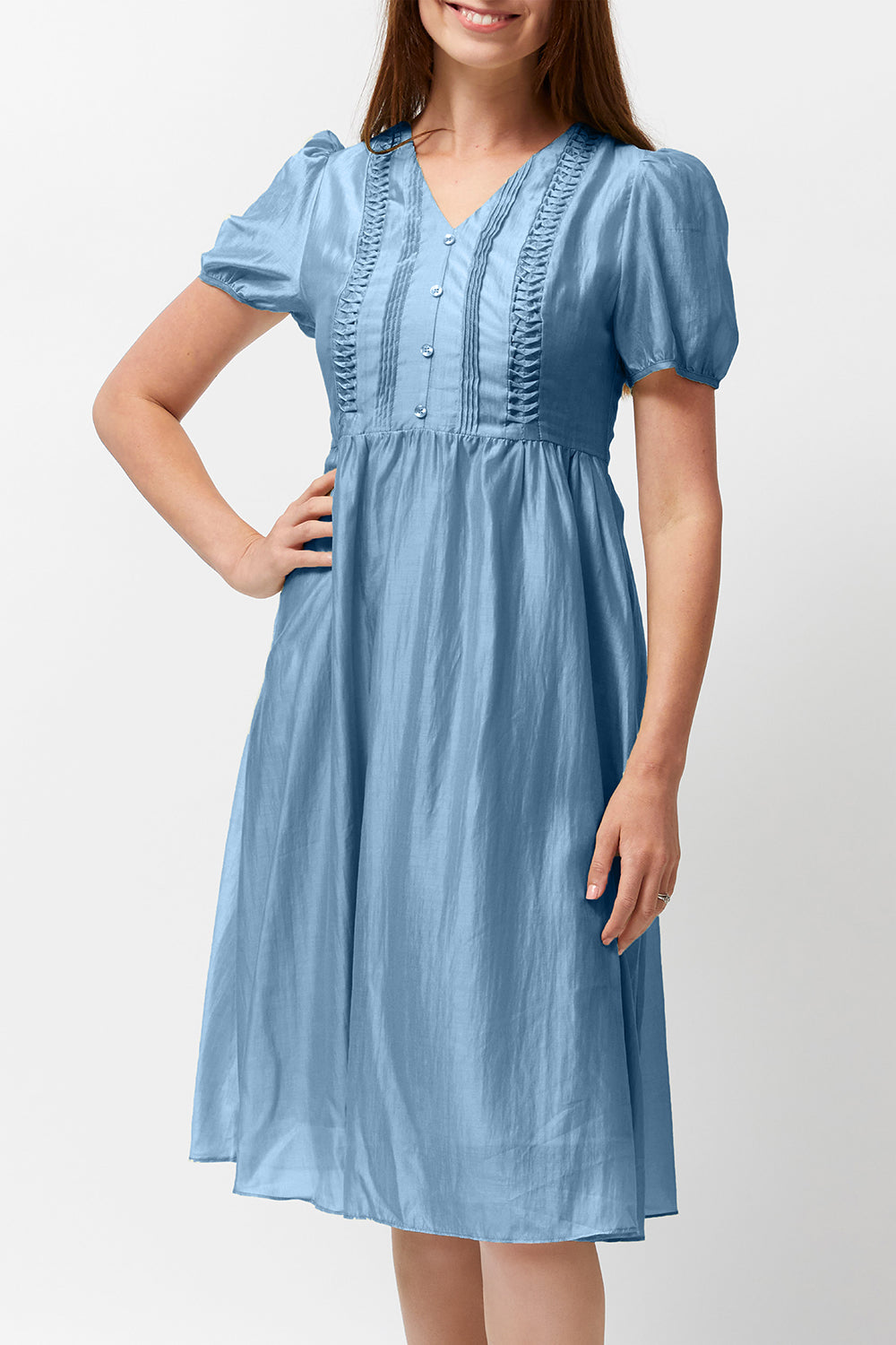 Women's Pin Tuck Dress (Baby Blue)