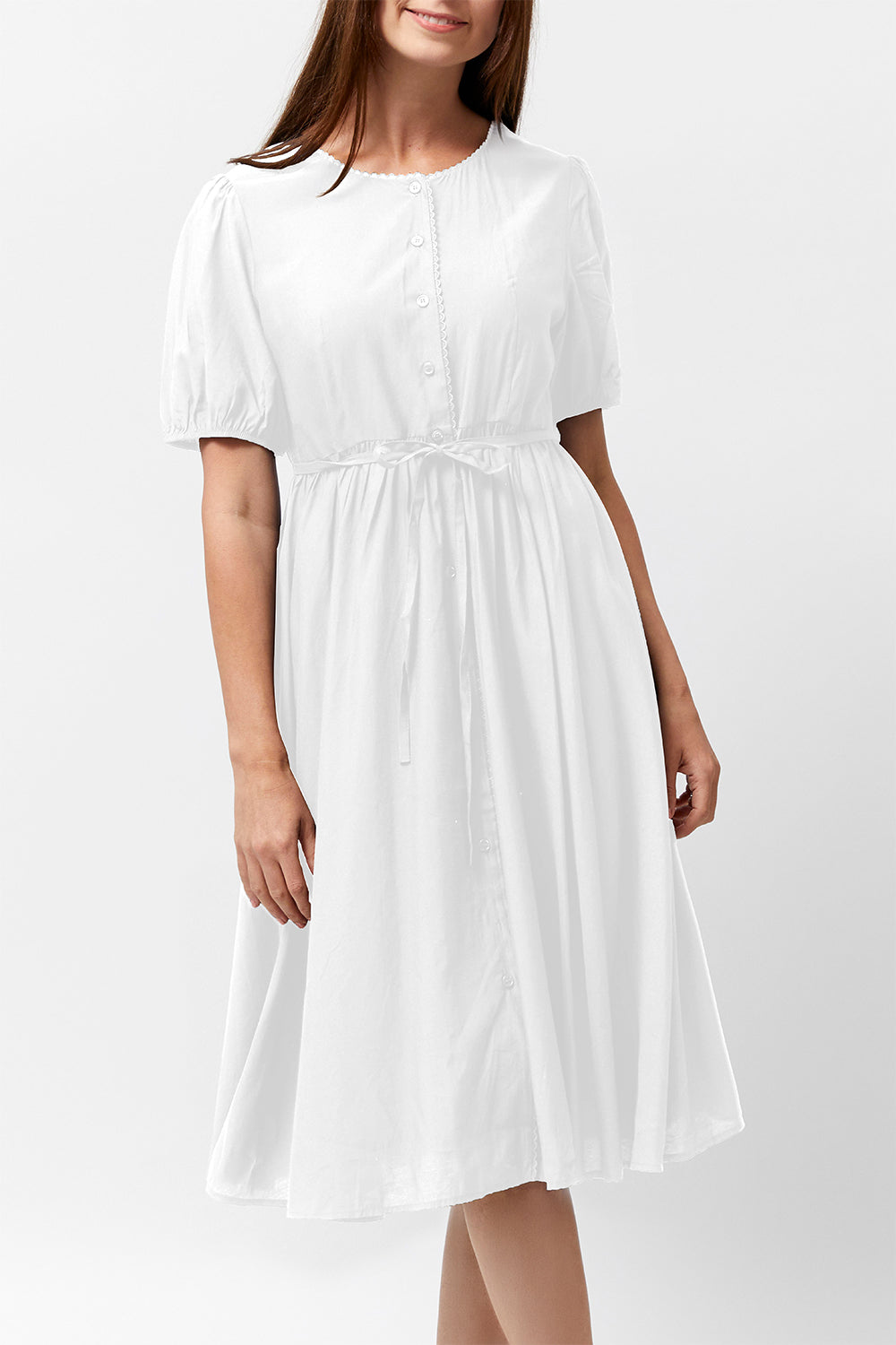 Women's Scallop Trim Dress (White)