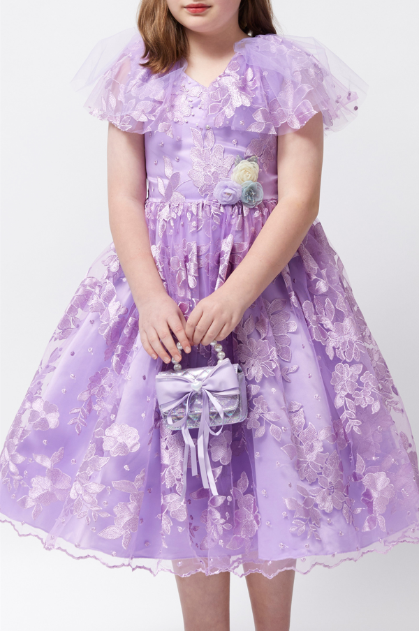 Flutter Sleeves Lace Party Dress (Orchid)