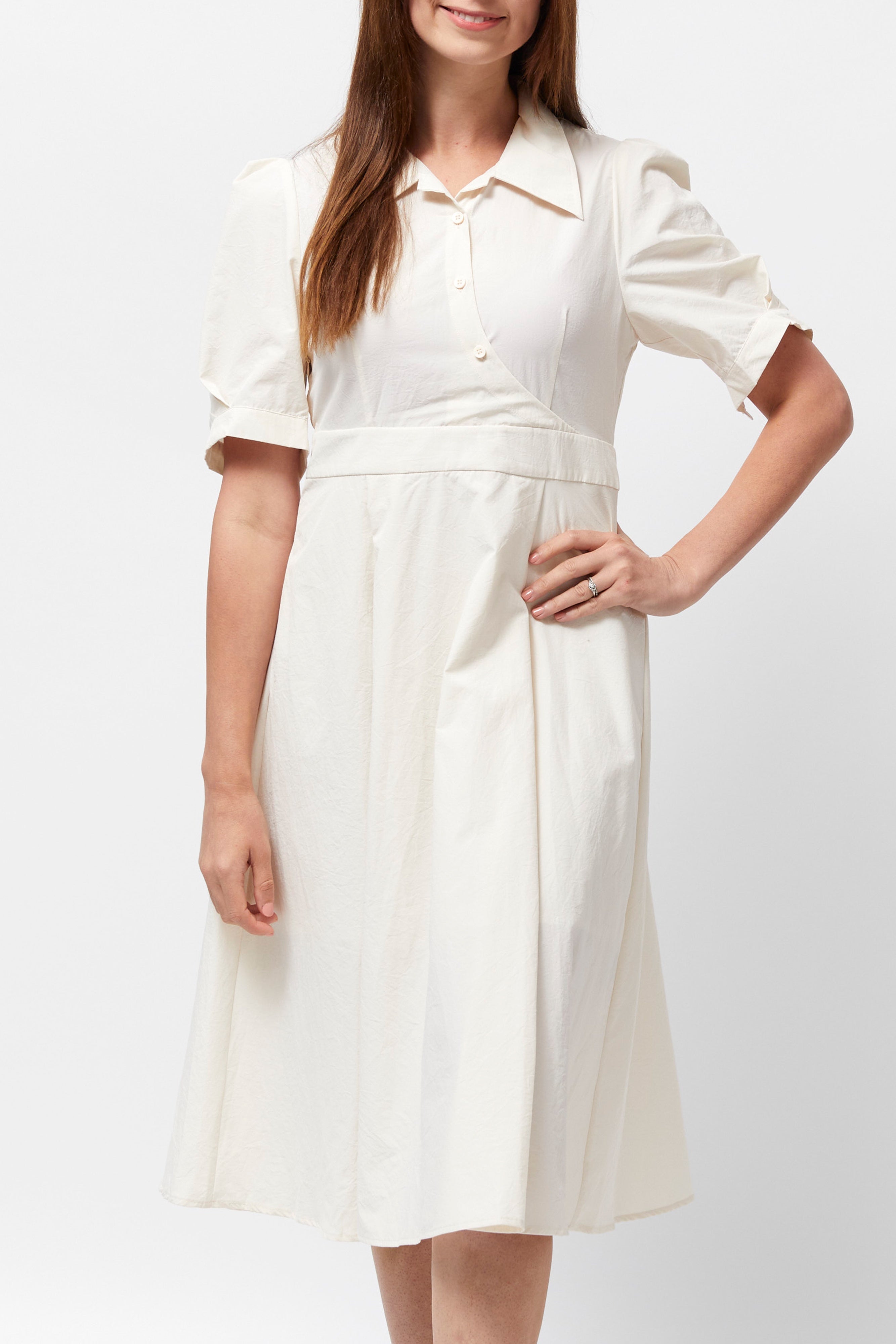 Women's Curved Button Dress (Cream)