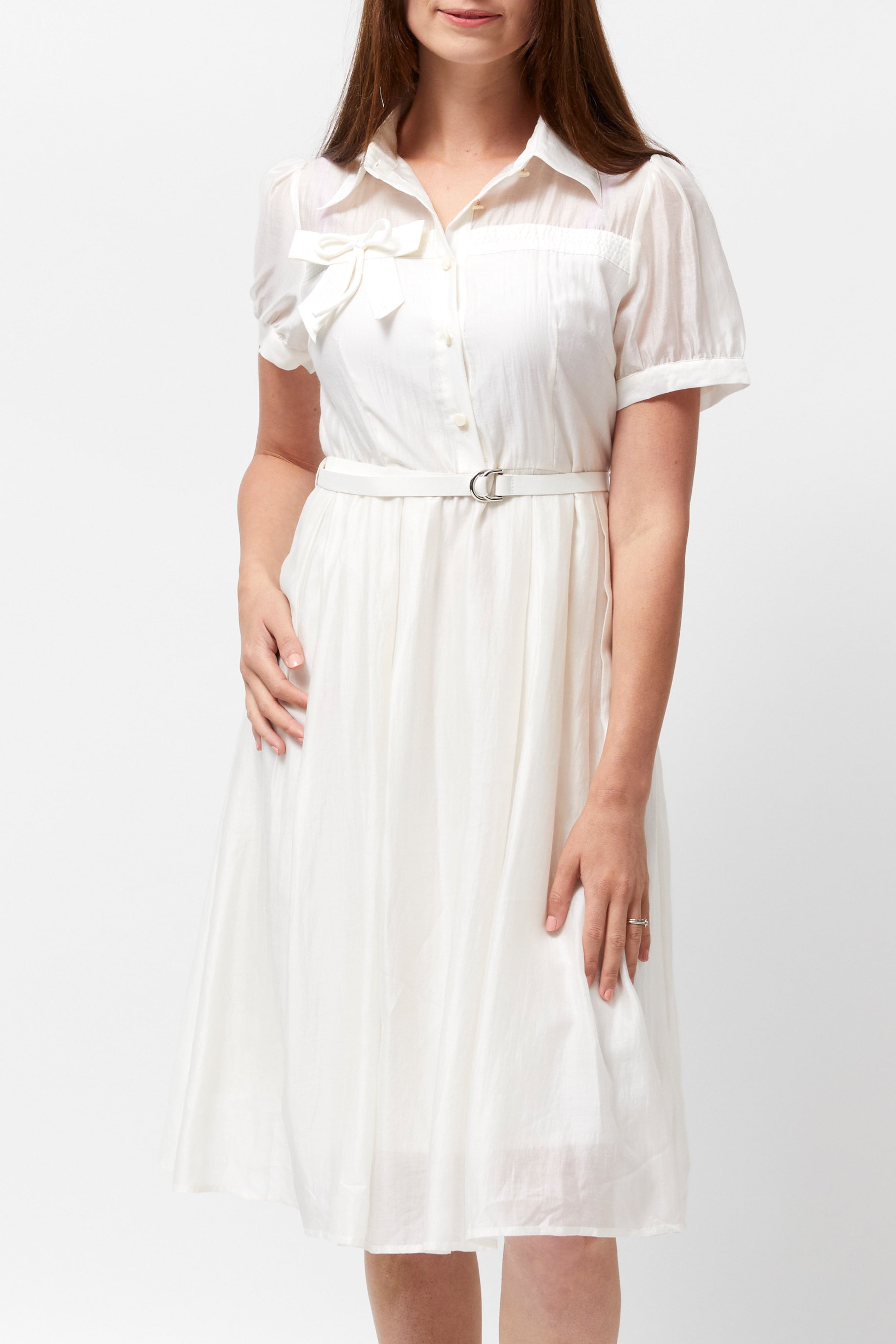 Women's Belted Midi Dress (Off-White)