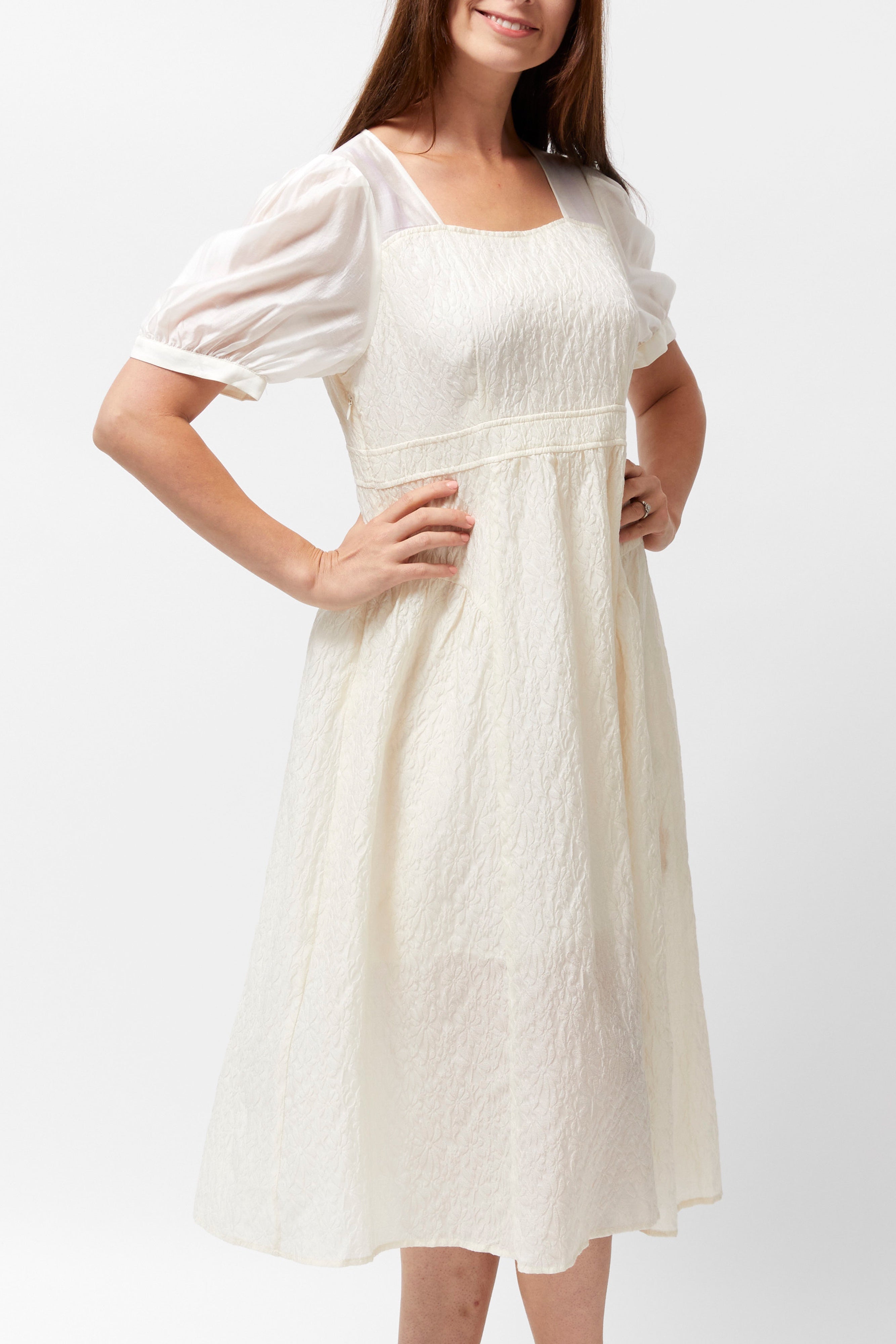 Women's Brocade Dress (Cream)