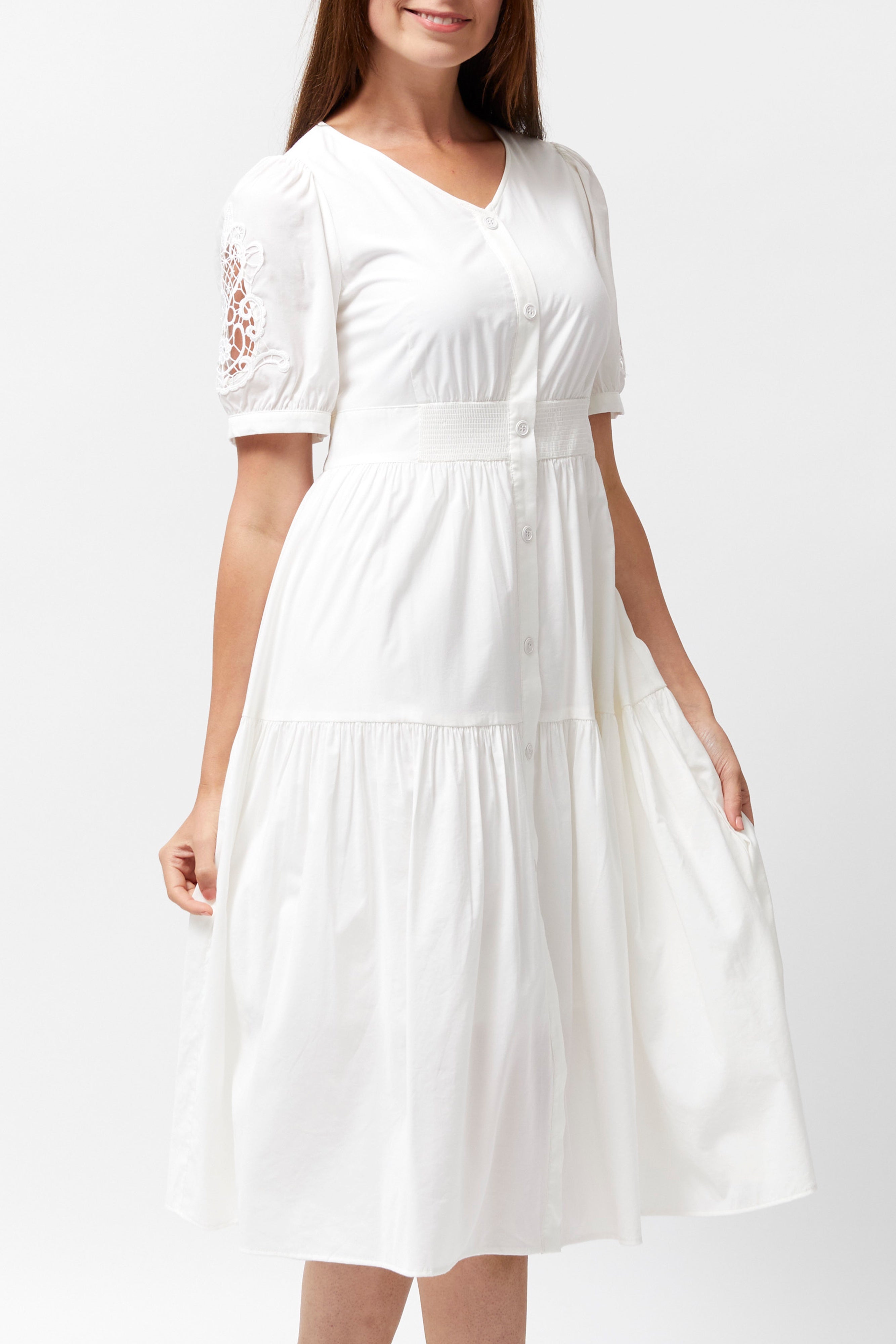 Women's Shoulder Lace Dress (White)