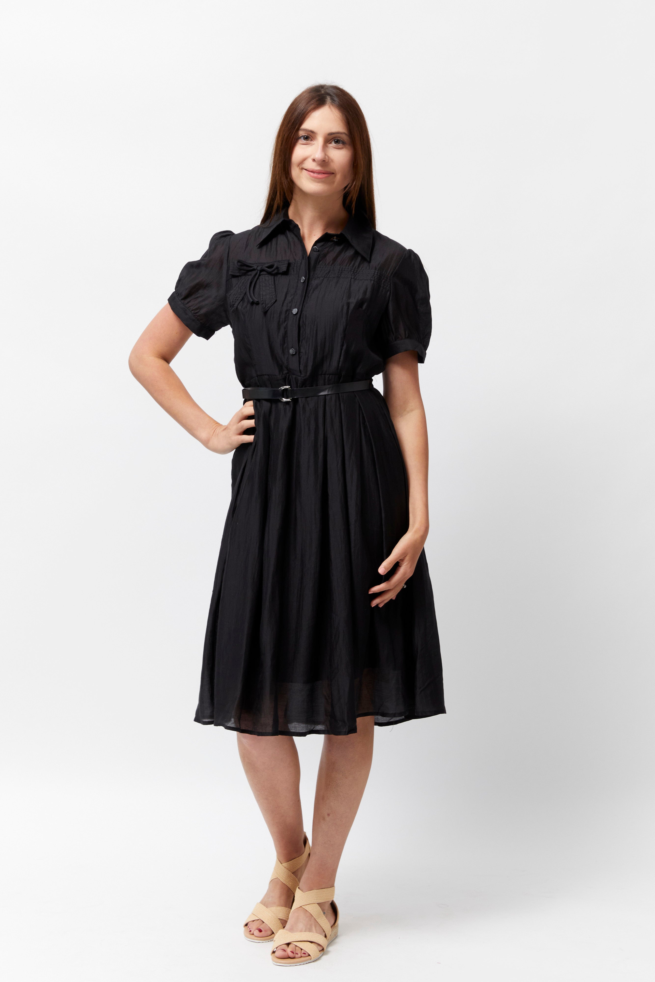 Women's Belted Midi Dress (Black)
