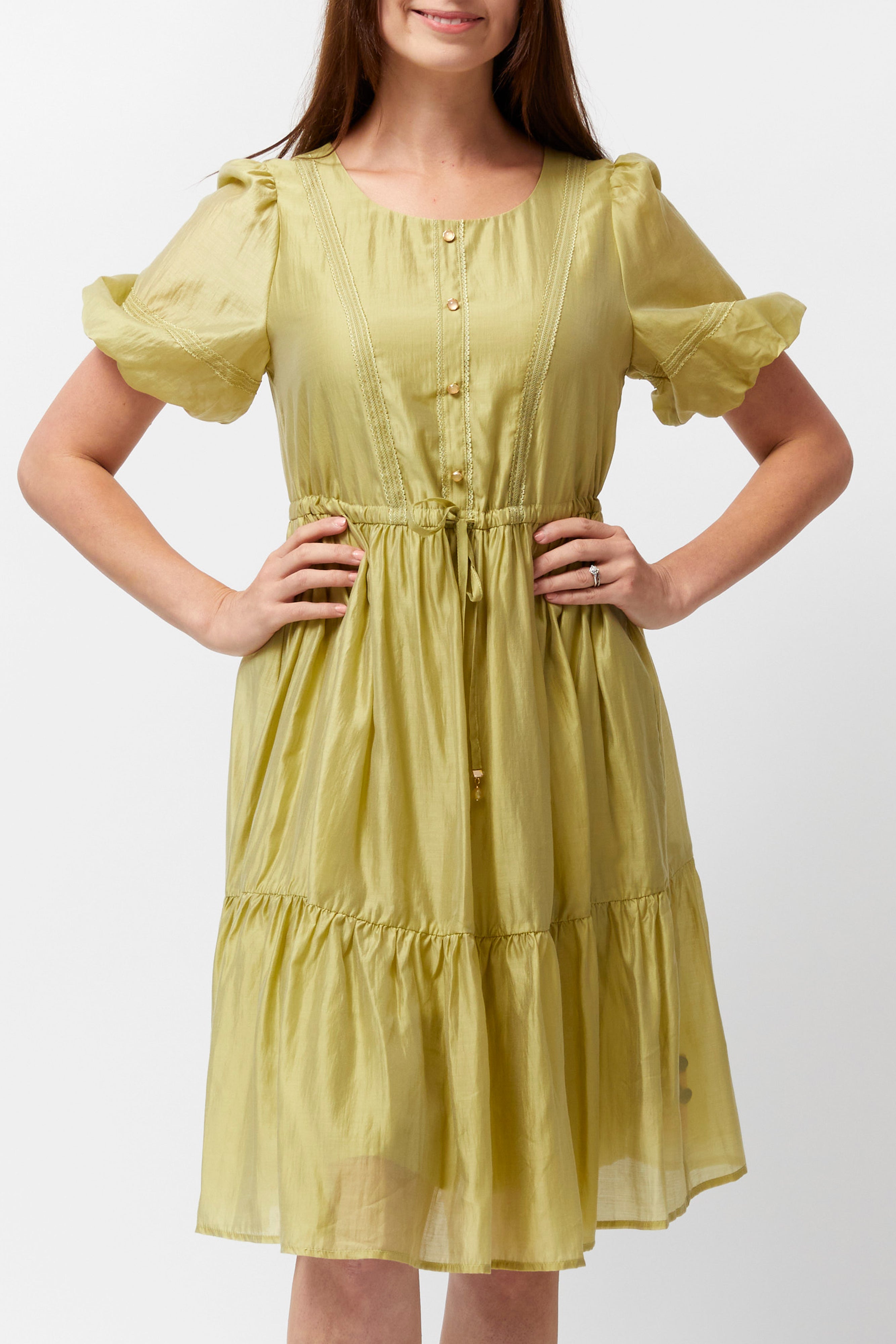 Women's Lace Trim Dress (Olive Green)