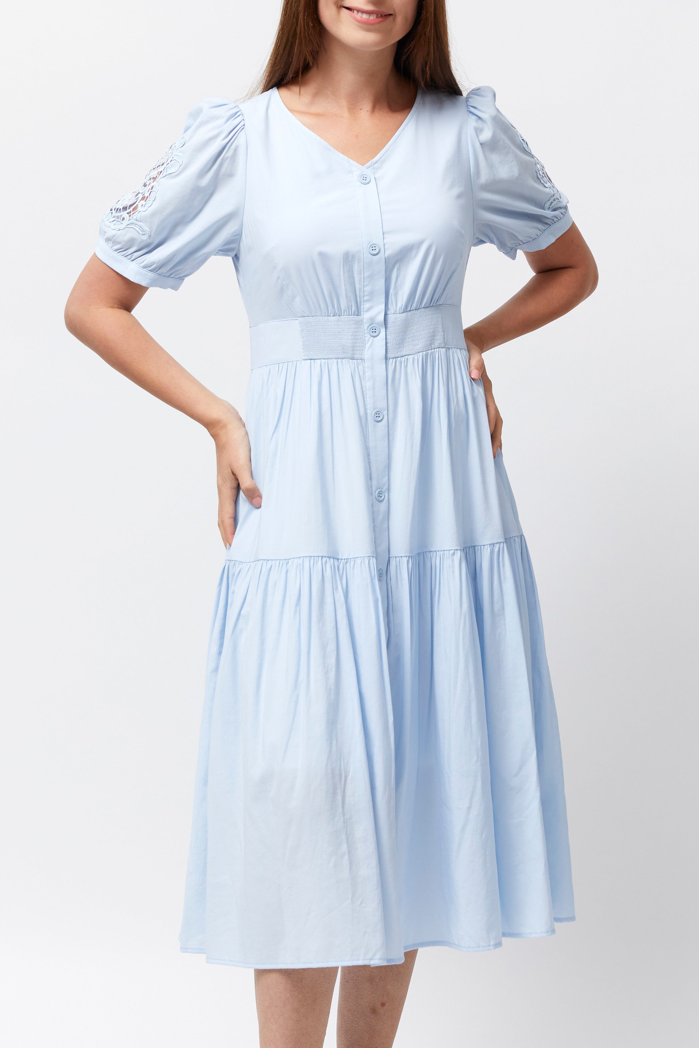 Women's Shoulder Lace Dress (Koolkutela Blue)