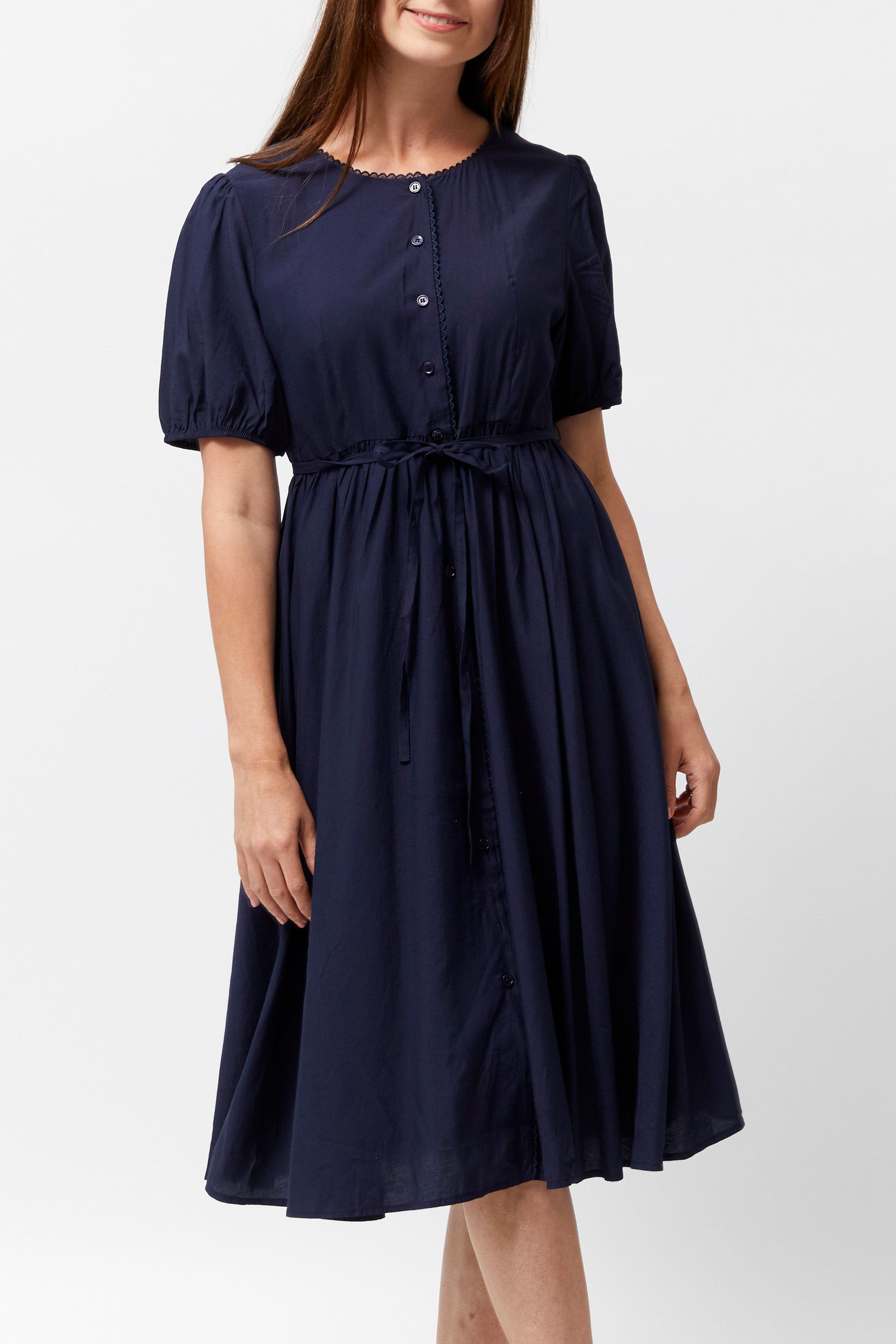 Women's Scallop Trim Dress (Navy Blue)