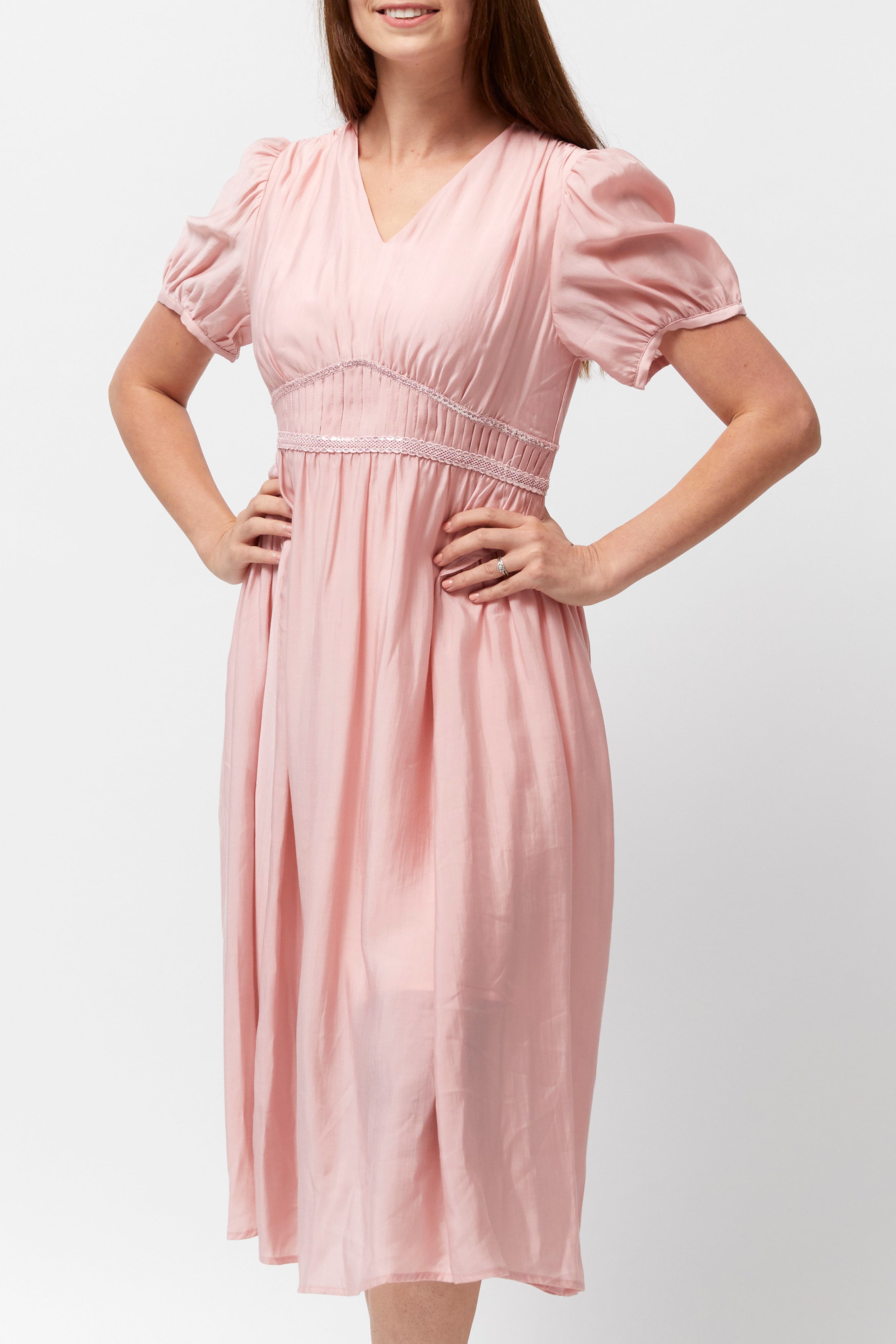 Women's Empire Pleats Dress (Hot Pink)