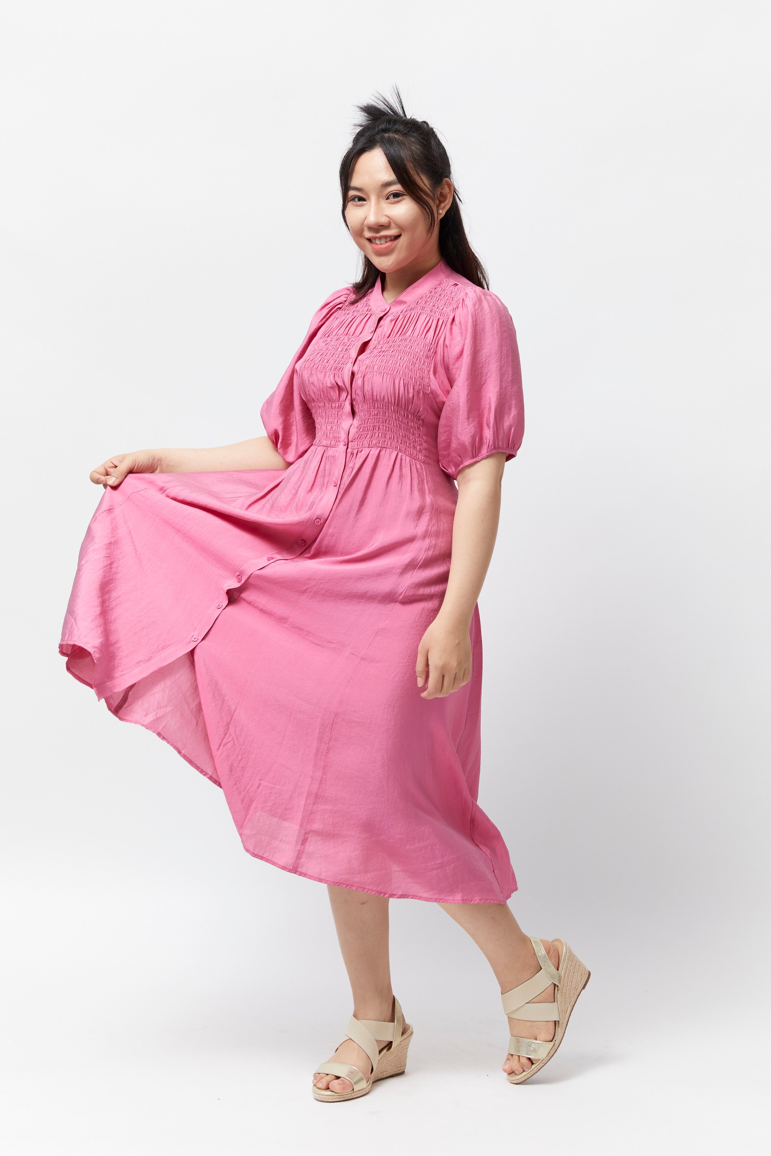 Women's Smocking Dress (Hot Pink)