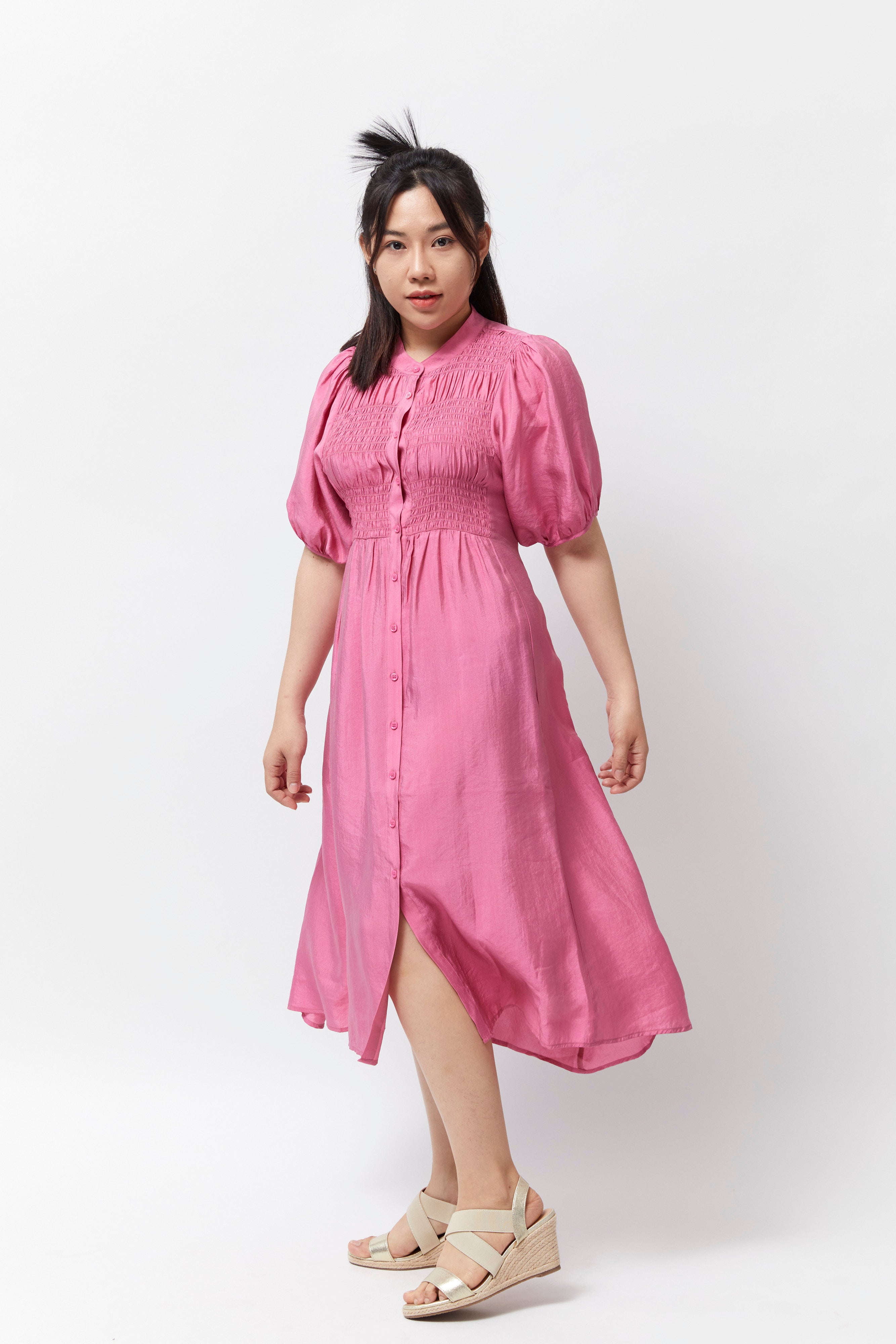 Women's Smocking Dress (Hot Pink)