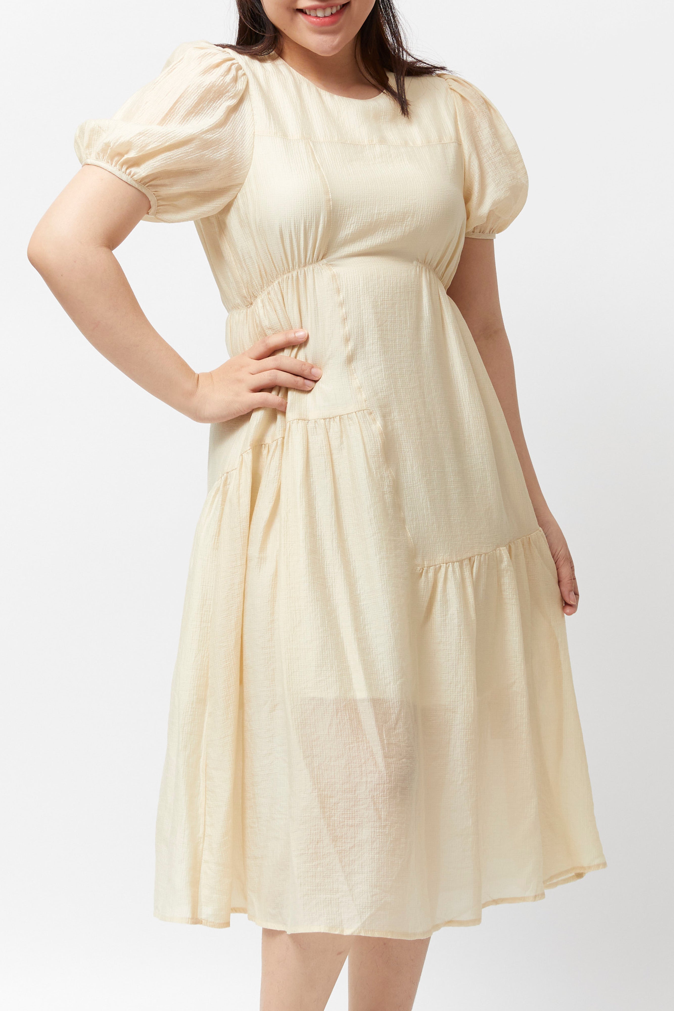 Women's Shirred Skirt Dress (Beige)